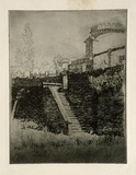 Artist: Bull, Norma C. | Title: Guard Tower in the Separate Prison, Port Arthur. | Date: 1937-38 | Technique: etching, printed in black ink with plate-tone, from one plate