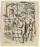 Artist: Bainbridge, John. | Title: (Men stacking sacksë. | Date: (1939-59) | Technique: lithograph