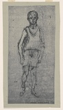 Artist: WILLIAMS, Fred | Title: Footballer youth | Date: c.1950 | Technique: dyeline | Copyright: © Fred Williams Estate