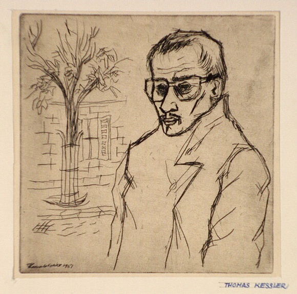 Artist: de Kesler, Thomas. | Title: Self-portrait. | Date: 1951 | Technique: etching and drypoint, printed in black ink with plate-tone, from one plate | Copyright: © Thomas de Kessler