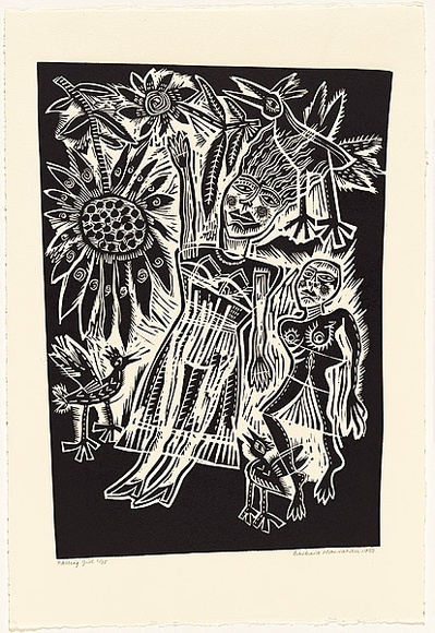 Artist: HANRAHAN, Barbara | Title: Falling girl | Date: 1988 | Technique: linocut, printed in black ink, from one block Artist: HANRAHAN, Barbara | Title: Falling girl | Date: 1988 | Technique: linocut, printed in black ink, from one block
