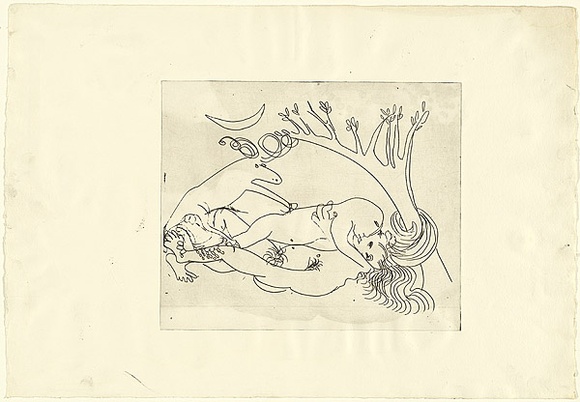 Artist: BOYD, Arthur | Title: Ram and figures under a tree. | Date: (1968-69) | Technique: etching, printed in black ink, from one plate | Copyright: Reproduced with permission of Bundanon Trust