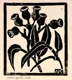Artist: Kingston, Amie. | Title: Birthday card for Jocelyn: Gumnuts | Date: 1986 | Technique: linocut, printed in black ink, from one block
