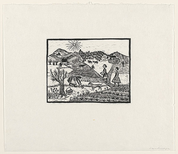 Artist: Groblicka, Lidia. | Title: Naive village | Date: 1961 | Technique: woodcut, printed in black ink, from one block