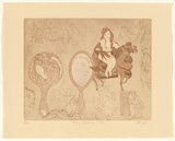 Artist: GRIFFITH, Pamela | Title: Lady Godiva and Tom | Date: 1979 | Technique: etching, soft ground, aquatint, soft ground fabric lift from one zinc plate | Copyright: © Pamela Griffith