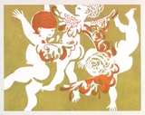 Artist: Stringer, John. | Title: Card: (three putti). | Date: (1962) | Technique: linocut, printed in colour, from multiple blocks