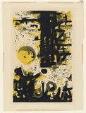 Artist: Salkauskas, Henry. | Title: (Black and yellow on white abstract) | Date: 1961 | Technique: linocut, printed in colour, from three blocks | Copyright: © Eva Kubbos