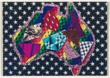 Artist: McDiarmid, David. | Title: Postcard (Australia on white star background) | Date: 1985 | Technique: screenprint, printed in colour, from multiple stencils; collage | Copyright: Courtesy of copyright owner, Merlene Gibson (sister)