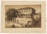 Artist: LINDSAY, Lionel | Title: Girl's High School, Castlereagh Street, Sydney | Date: 1919 | Technique: etching, printed in brown ink with plate-tone, from one plate | Copyright: Courtesy of the National Library of Australia