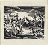 Artist: Jack, Kenneth. | Title: The drovers | Date: 1954 | Technique: engraving, printed in black ink, from one perspex block | Copyright: © Kenneth Jack. Licensed by VISCOPY, Australia