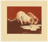 Artist: GRIFFITH, Pamela | Title: Cats | Date: 1984 | Technique: hardground-etching and aquatint, printed in colour, from two copper plates | Copyright: © Pamela Griffith