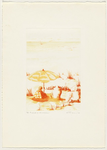 Artist: Caffin, Neil. | Title: The end of summer. | Date: 1976 | Technique: etching, printed in red ink, from one plate; hand-coloured