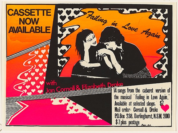 Artist: FIELDSEND, Jan | Title: Failing in love again...with Jan Cornall & Elizabeth Drake. | Date: 1980 | Technique: screenprint, printed in colour, from two stencils Artist: FIELDSEND, Jan | Title: Failing in love again...with Jan Cornall & Elizabeth Drake. | Date: 1980 | Technique: screenprint, printed in colour, from two stencils