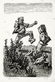 Artist: LINDSAY, Lionel | Title: Swagman fighting swag | Date: 1939 | Technique: wood-engraving, printed in black ink, from one block | Copyright: Courtesy of the National Library of Australia