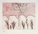 Artist: Dougal, Martin. | Title: (Hills and trees) | Date: 1986 | Technique: etching and aquatint, printed in red ink, from one plate