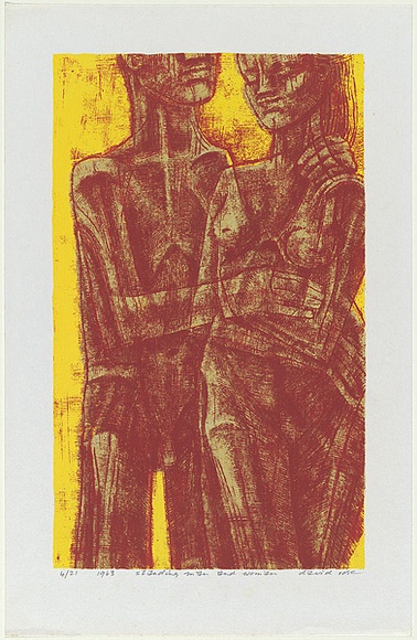 Artist: ROSE, David | Title: Standing man and woman | Date: 1963 | Technique: screenprint, printed in colour, from four stencils