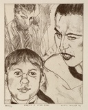 Artist: Miller, Lewis. | Title: Annette and Evan Evan | Date: 1994 | Technique: etching, drypoint and roulette, printed in black ink, from one plate | Copyright: © Lewis Miller. Licensed by VISCOPY, Australia