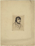 Artist: Bell, George.. | Title: (Head of a gypsy girl). | Date: 1912 | Technique: etching and foul biting, printed in warm black ink with plate-tone, from one copper plate