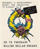 Artist: Mackay, Jan | Title: Property & development carry the obligation to exploit. In memory of Victoria St Kings Cross | Date: 1976 | Technique: screenprint, printed in colour, from multiple stencils