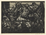 Artist: Kluge-Pott, Hertha. | Title: Roosters. | Date: 1961 | Technique: etching and aquatint, printed in black ink, from one plate