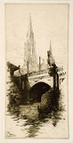 Artist: Bull, Norma C. | Title: St Paul's and Princes Bridge, Melbourne. | Date: 1939 | Technique: etching, printed in brown ink, from one plate