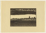 Artist: Hirschfeld Mack, Ludwig. | Title: Corio (Geelong Grammar School across Corio Bay). | Date: c.1943 | Technique: woodcut, printed in black ink, from one block