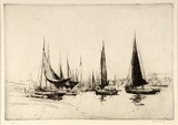 Artist: LONG, Sydney | Title: Fishing boats, Kings Lynn | Date: (1919) | Technique: line-etching, printed in warm black ink, from one copper plate | Copyright: Reproduced with the kind permission of the Ophthalmic Research Institute of Australia