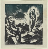 Artist: Jack, Kenneth. | Title: Christ on Sea of Gallilee | Date: 1952 | Technique: linocut, printed in colour, from one block | Copyright: © Kenneth Jack. Licensed by VISCOPY, Australia