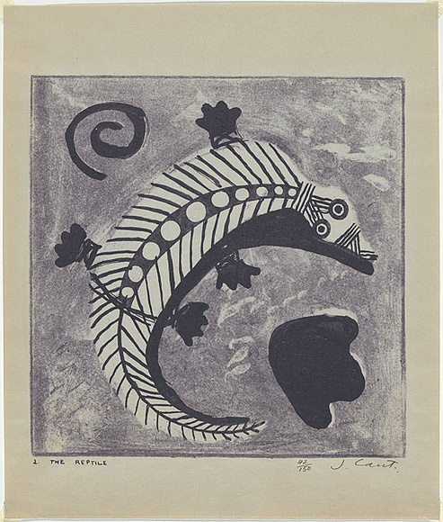 Artist: CANT, James | Title: The reptile. | Date: 1948 | Technique: cliche-verre, printed in blue pigment, from one paper plate Artist: CANT, James | Title: The reptile. | Date: 1948 | Technique: cliche-verre, printed in blue pigment, from one paper plate