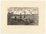 Artist: GRIFFITH, Pamela | Title: Botany Bay, January 1788 | Technique: hardground-etching, printed in black ink, from one copper plate | Copyright: © Pamela Griffith