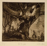 Artist: Hunter, William. | Title: On the hill | Date: c.1940 | Technique: etching and aquatint, printed in brown ink, from one plate