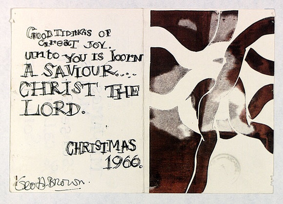 Artist: Brown, Geoffrey | Title: Greeting card: Christmas 1966. | Date: 1966 | Technique: screenprint, printed in brown ink, from one screen