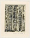 Artist: MUNGATOPI, Maryanne | Title: not titled [geometric design with circled and vertical grids] | Date: 1999, November | Technique: etching, printed in black and cream in intaglio and relief, from one plate