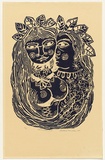 Artist: HANRAHAN, Barbara | Title: Lovers with a bird | Date: 1960 | Technique: linocut, printed in blue ink, from one block