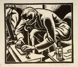 Artist: Hawkins, Weaver. | Title: The wood-engraver | Date: c.1927 | Technique: woodcut, printed in black ink, from one block | Copyright: The Estate of H.F Weaver Hawkins