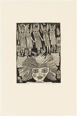 Artist: HANRAHAN, Barbara | Title: Tell me! tell me! | Date: 1989 | Technique: etching, printed in black ink with plate-tone, from one plate