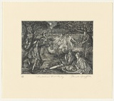 Artist: GRIFFITH, Pamela | Title: Australia's first party | Date: 1988 | Technique: hard ground, drypoint on one copper | Copyright: © Pamela Griffith