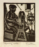 Artist: Hawkins, Weaver. | Title: Spinning, Malta. | Date: c.1927 | Technique: woodcut, printed in black ink, from one block | Copyright: The Estate of H.F Weaver Hawkins