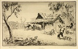 Artist: LINDSAY, Lionel | Title: Christmas | Date: 1935 | Technique: etching, printed in warm black ink with plate-tone, from one plate | Copyright: Courtesy of the National Library of Australia