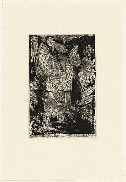 Artist: HANRAHAN, Barbara | Title: Angels in a garden | Date: 1989 | Technique: etching, printed in black ink with plate-tone