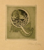 Artist: Hunter, William. | Title: Bookplate: Alan Queale | Date: 1943 | Technique: etching and aquatint, printed in brown ink, from one plate