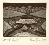 Artist: Bowen, Dean. | Title: The dig | Date: 1990 | Technique: etching, printed in blue ink, from one plate