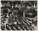 Title: not titled [collage composition, religious motifs at centre and lower right] | Date: c.1993 | Technique: cliché-verre, printed in black, from hand-drawn negative