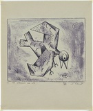 Artist: Cant, James. | Title: The struggle for life. | Date: 1948 | Technique: cliche-verre, printed in blue pigment, from one hand-drawn glass plate