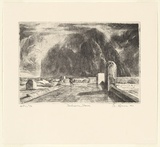 Artist: AMOR, Rick | Title: Returning storm | Date: 2001, July | Technique: etching, printed in black ink, from one plate | Copyright: Image reproduced courtesy the artist and Niagara Galleries, Melbourne