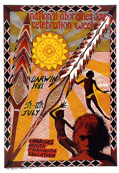 Artist: McMahon, Marie. | Title: National Aborigines Day Celebration Week | Date: 1981 | Technique: screenprint, printed in colour, from multiple stencils | Copyright: © Marie McMahon. Licensed by VISCOPY, Australia