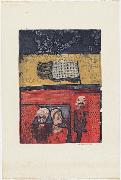 Artist: HANRAHAN, Barbara | Title: A picture of passion and desire | Date: 1964 | Technique: etching, aquatint, printed in colour with plate-tone, from two plates Artist: HANRAHAN, Barbara | Title: A picture of passion and desire | Date: 1964 | Technique: etching, aquatint, printed in colour with plate-tone, from two plates