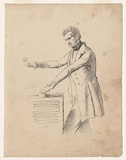 Artist: Nicholas, William. | Title: The night auctioneer (W.G. Moore). | Date: 1847 | Technique: pen-lithograph, printed in black ink, from one zinc plate
