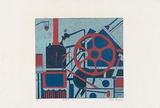 Artist: MEYER, Bill | Title: Machines | Date: 1969 | Technique: linocut, printed in two colours, by reduction block process | Copyright: © Bill Meyer