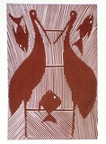 Artist: Marika, Banduk. | Title: Birds and fishes | Date: (1984) | Technique: linocut, printed in red-brown ink, from one block